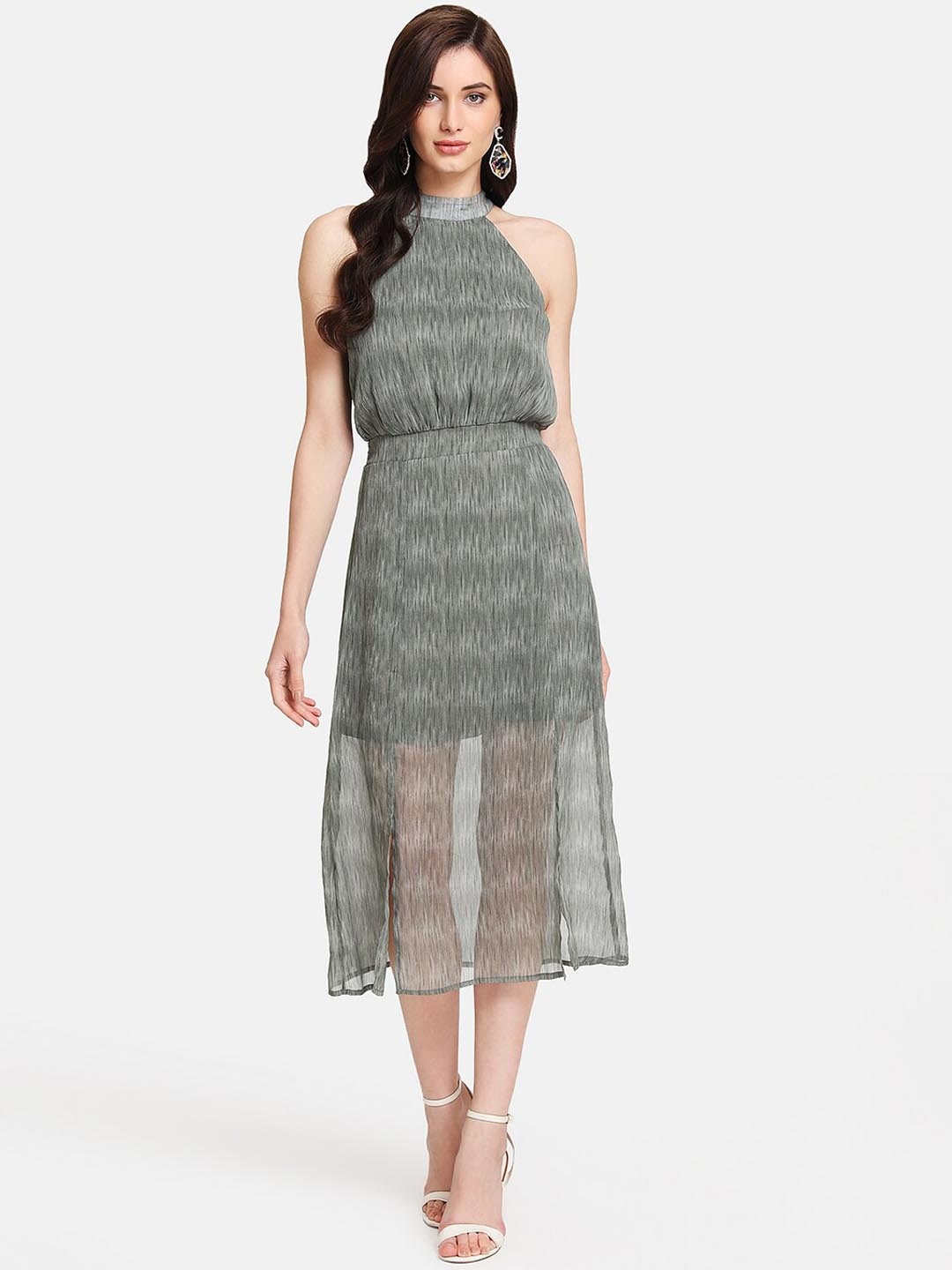 Kazo Women Grey Printed A-Line Dress