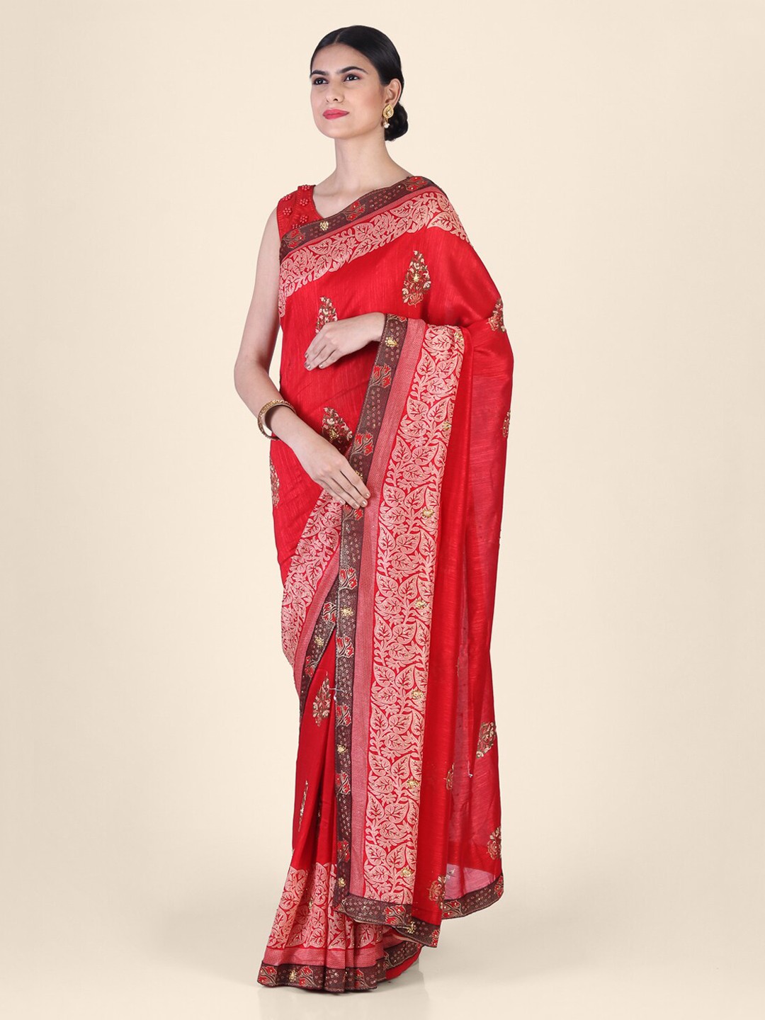 

CLAI WORLD Red Woven Design Saree