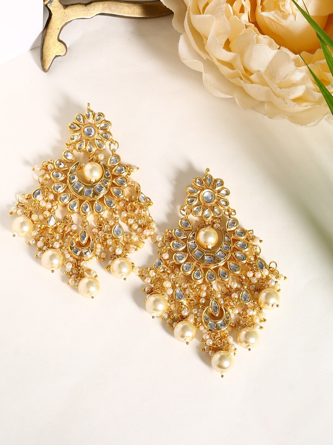 

Shoshaa Gold-Plated Handcrafted Kundan Classic Drop Earrings