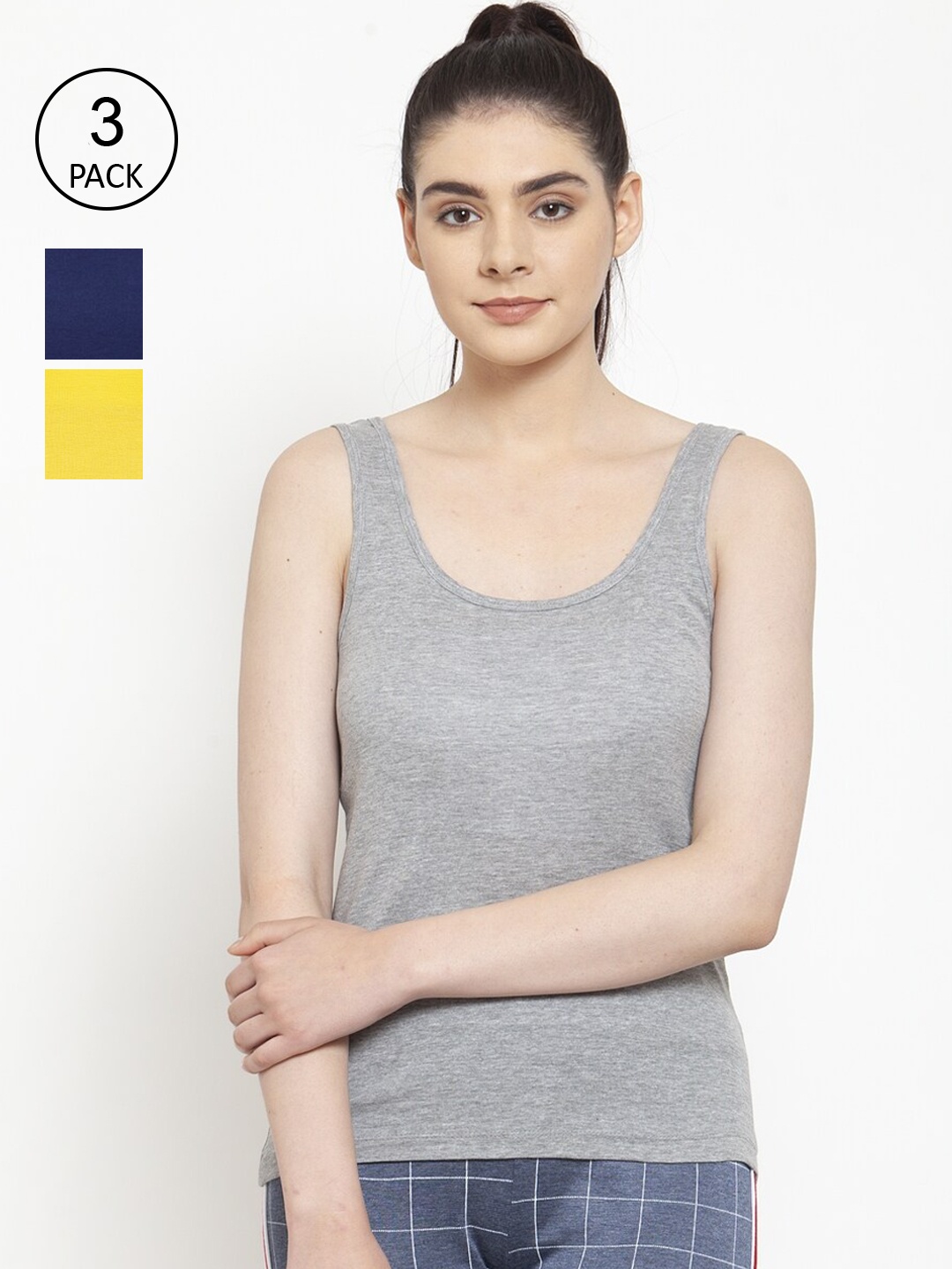 

Friskers Women Pack Of 3 Solid Tank Top, Grey