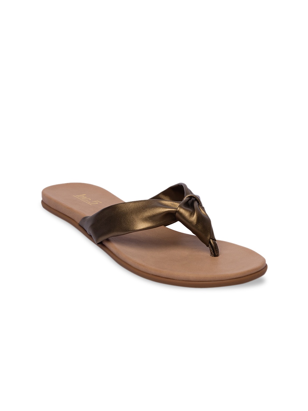 

Inc 5 Women Antique Gold Solid T-Strap Flats