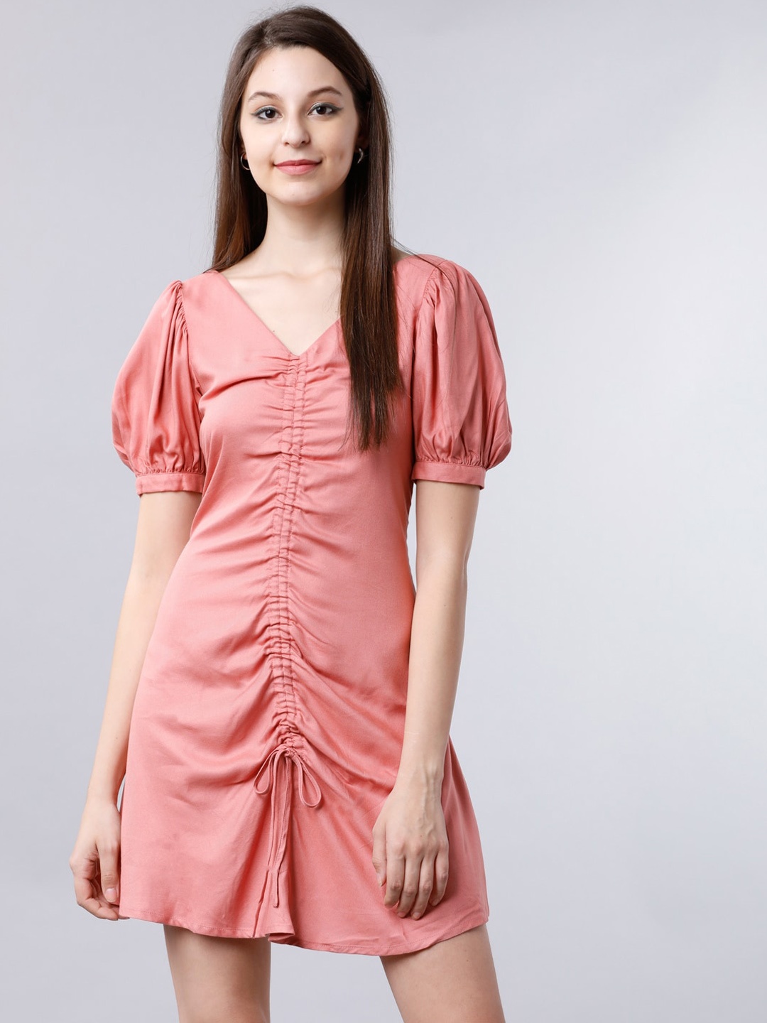 

Tokyo Talkies Women Pink Solid Puff Sleeves Sheath Dress