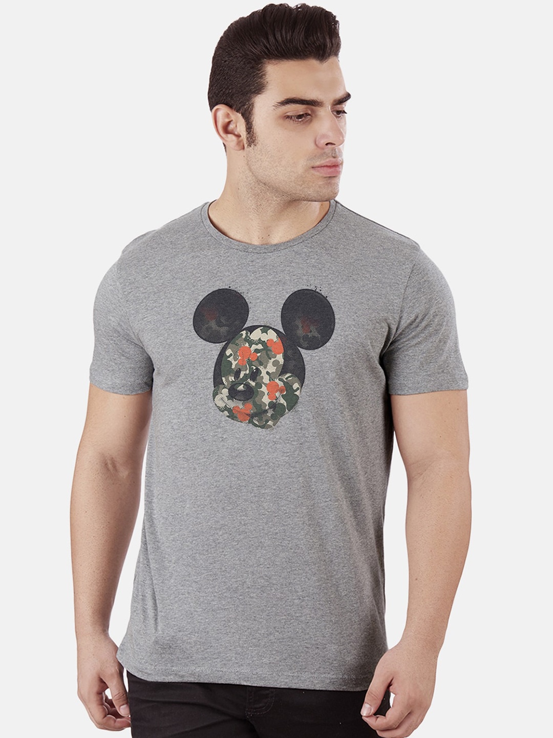 

Free Authority Mickey & Friends Men Grey Printed Round Neck T-shirt