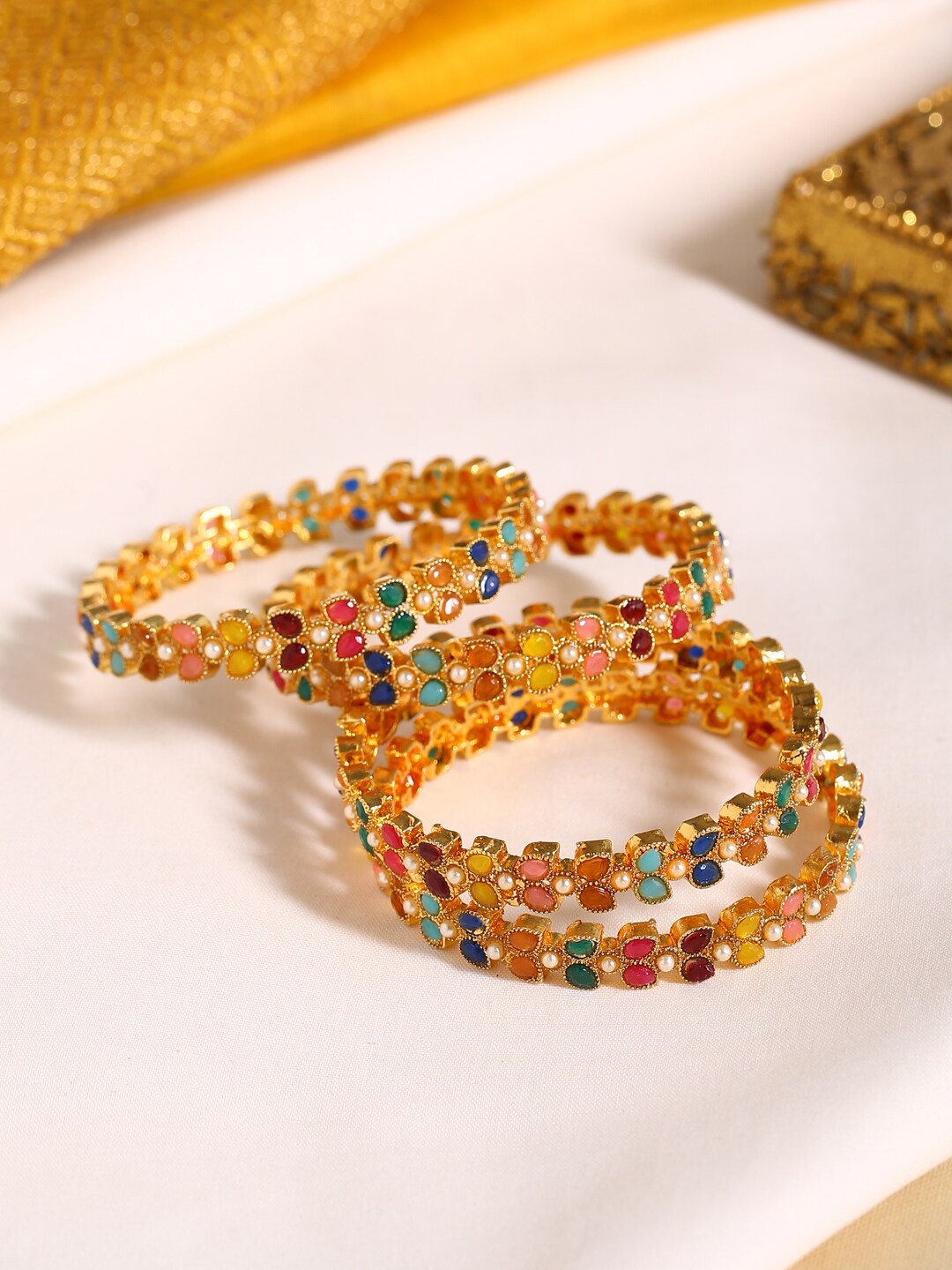 

Shoshaa Set Of 4 Gold-Plated Stone-Studded Handcrafted Bangles