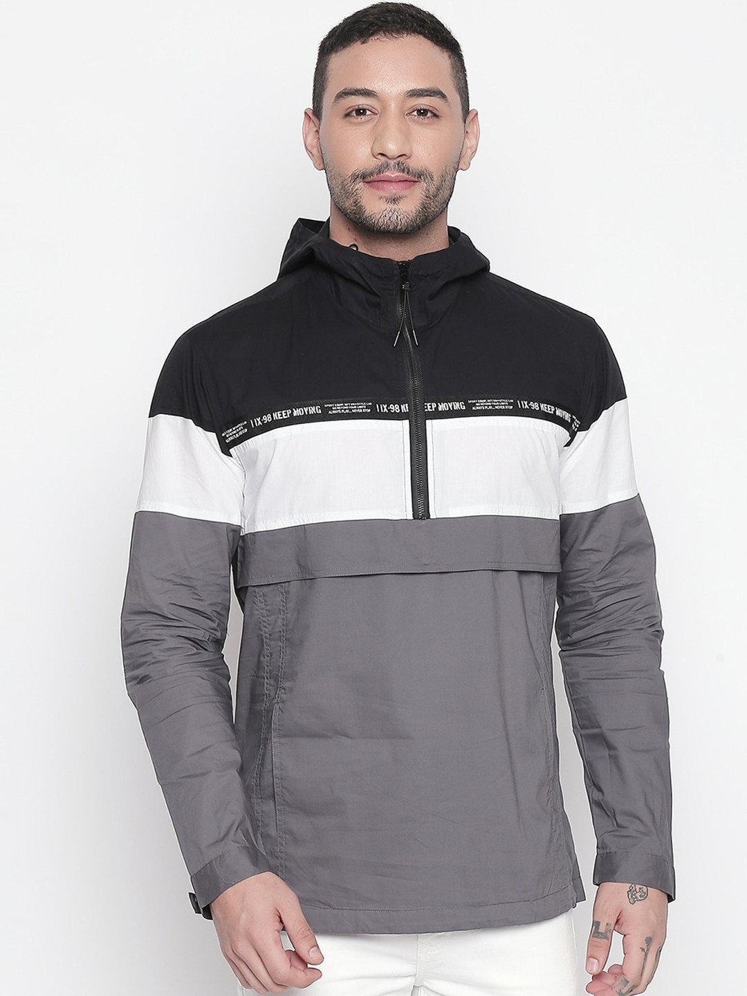 

Mufti Men Grey & Black Slim Fit Colourblocked Casual Shirt
