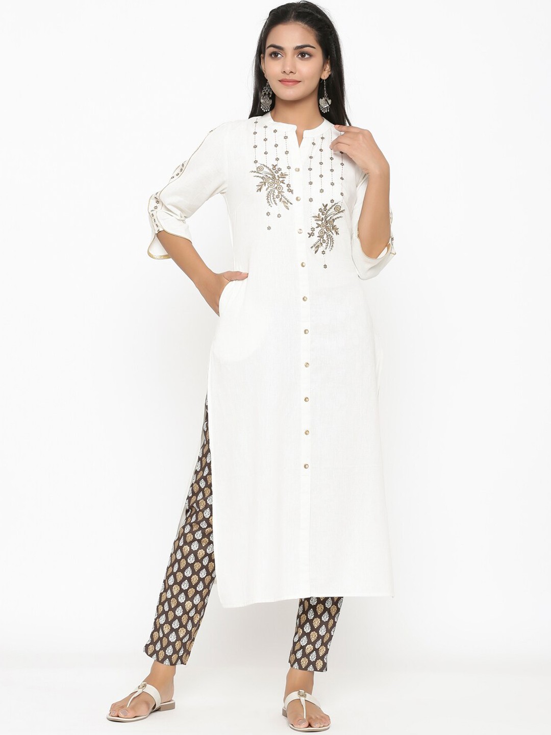 

RANGMAYEE Women White Solid Kurta with Trousers