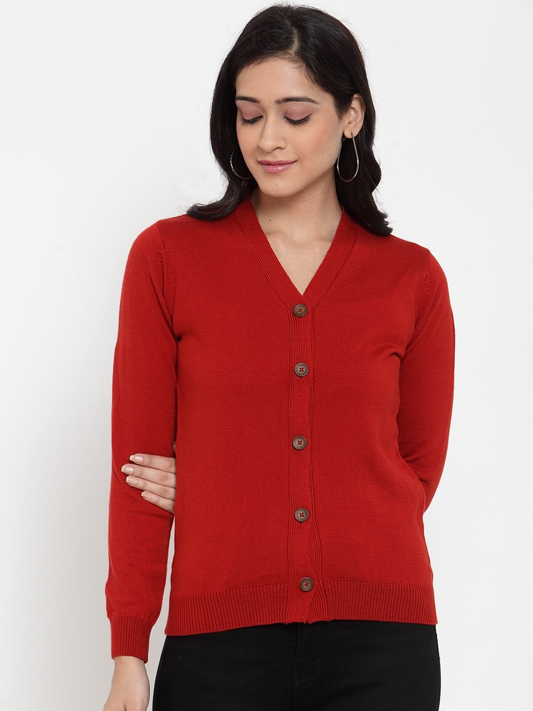 

Kalt Women Red Solid Cardigan Sweater