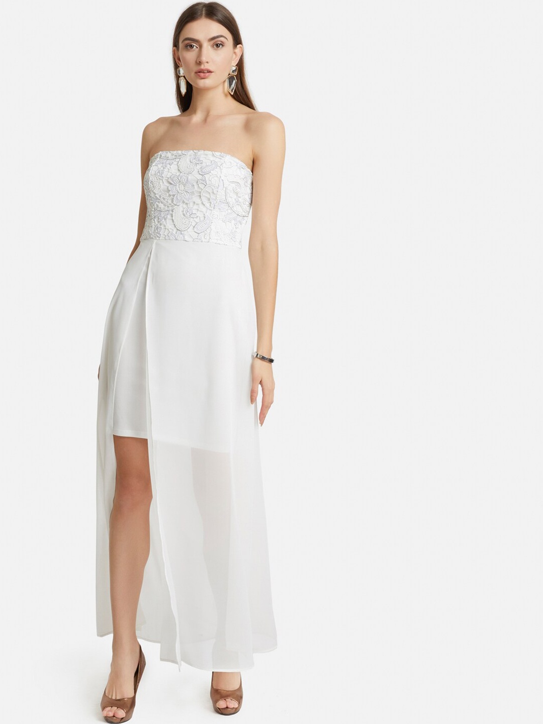 

Kazo Women Cream-Coloured Solid Maxi Dress