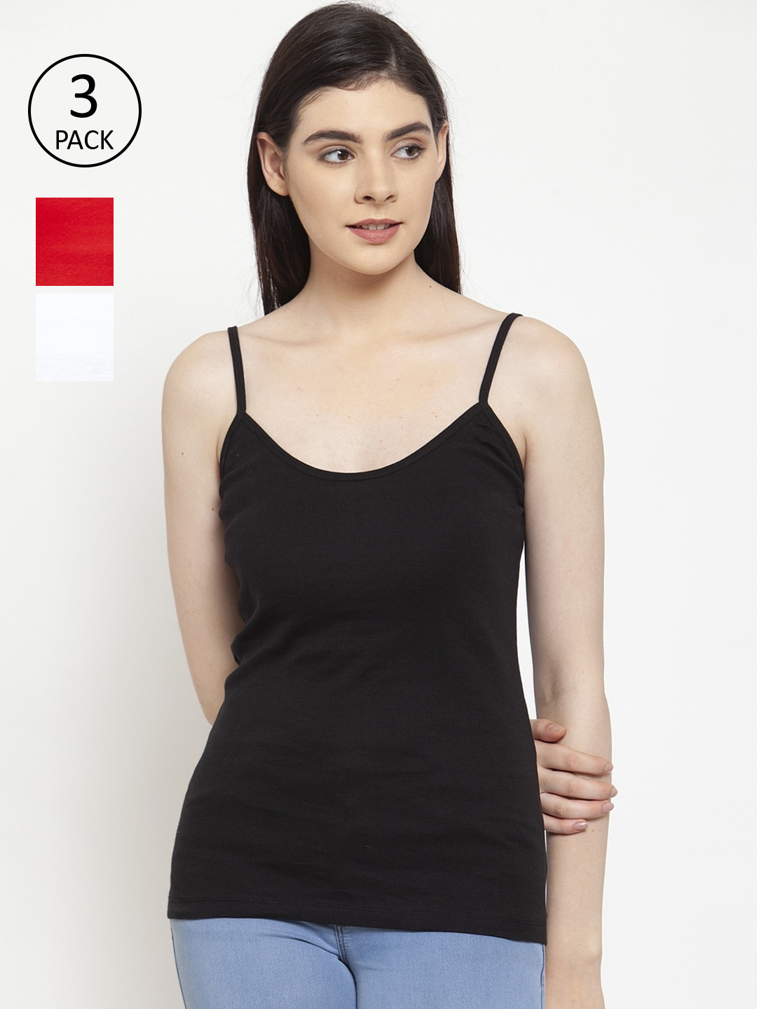 

Friskers Women Pack Of 3 Solid Camisoles H-01-02-03-S, Black