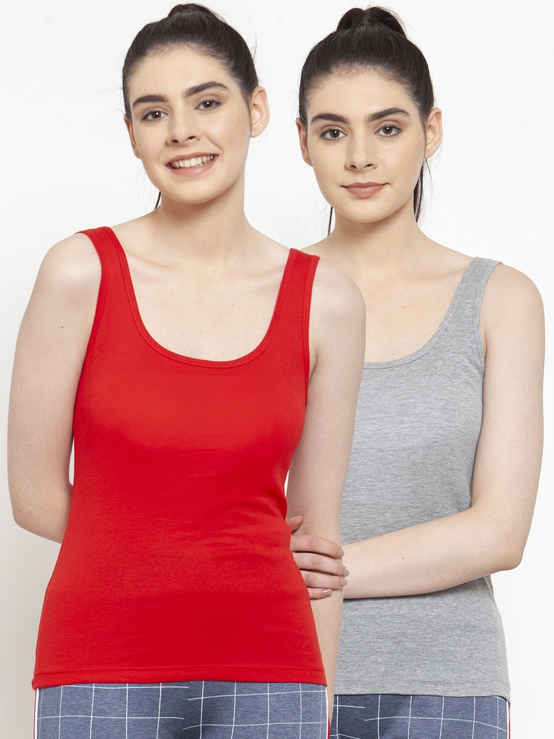 

Friskers Women Pack Of 2 Solid Tank Tops, Red