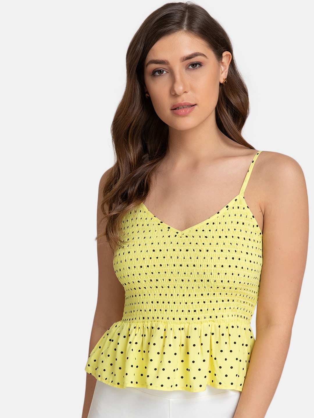 

Kazo Women Yellow Printed Peplum Top