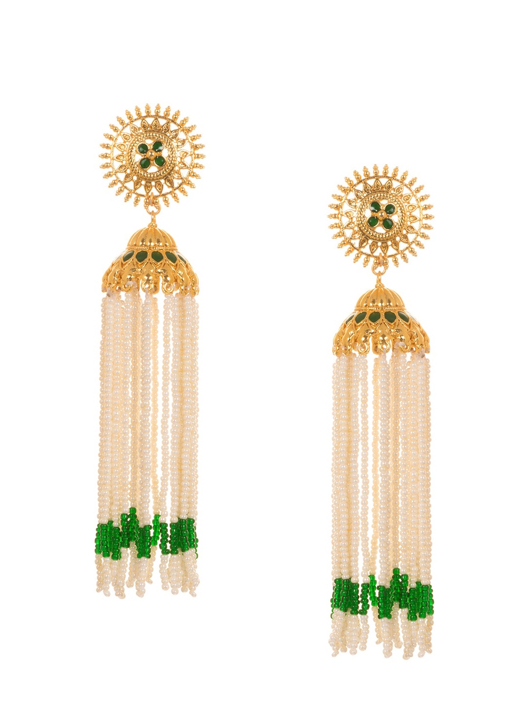 

INDYA Green & Gold-Plated Dome Shaped Jhumkas
