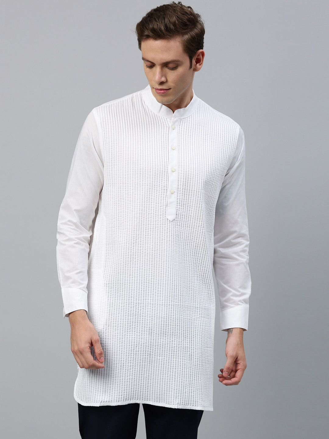 

RARE RABBIT Men White Embroidered Straight Kurta