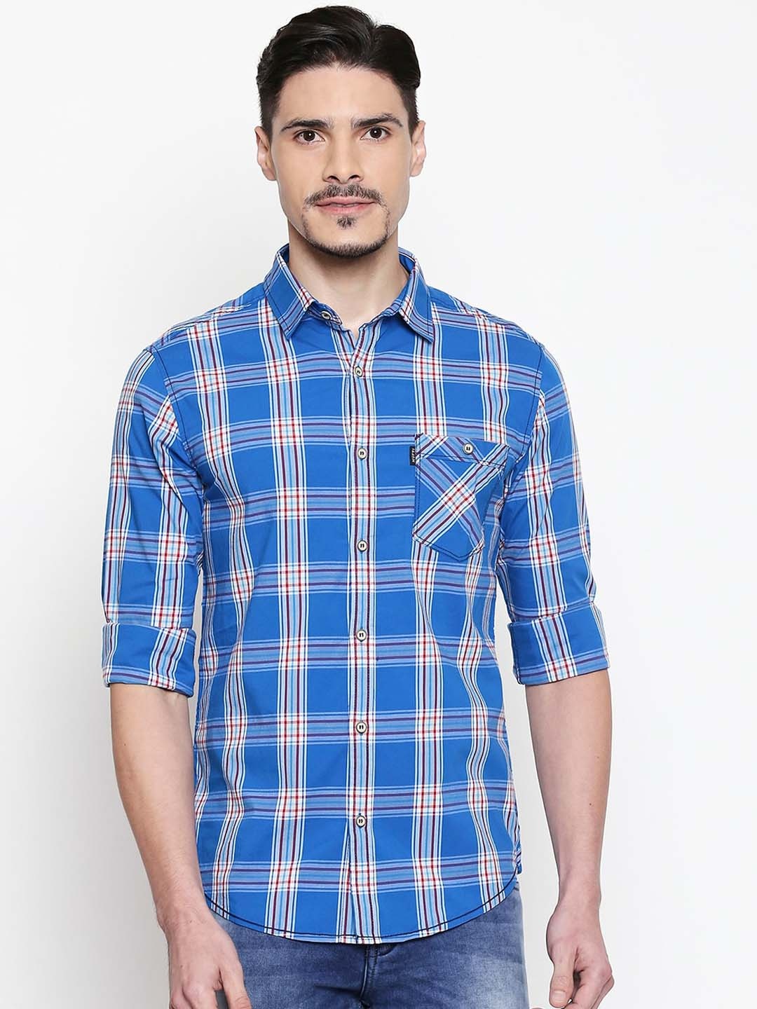 

Mufti Men Blue & White Slim Fit Checked Casual Shirt