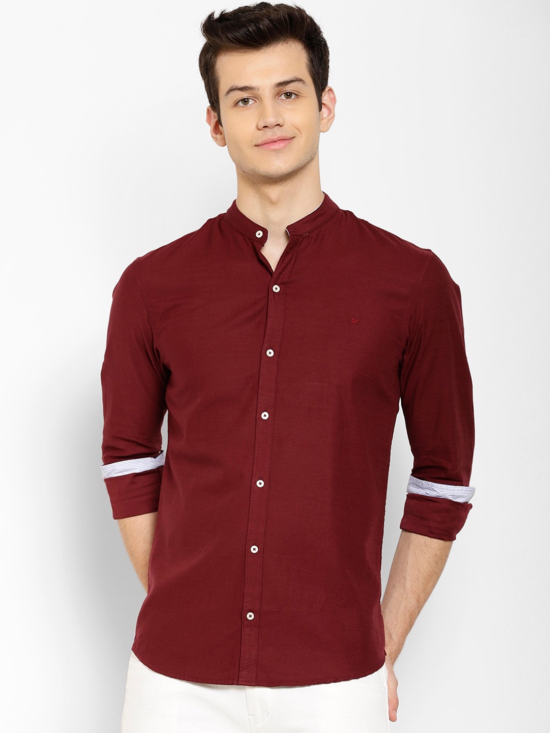 

cape canary Men Maroon Regular Fit Solid Casual Shirt
