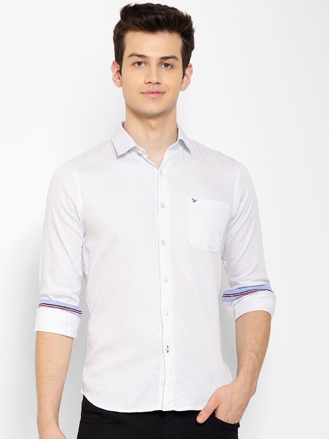 

cape canary Men White & Blue Regular Fit Printed Casual Shirt
