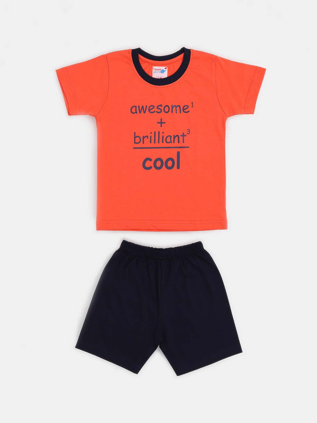 

Toonyport Unisex Kids Orange & Navy Blue Printed T-shirt with Shorts