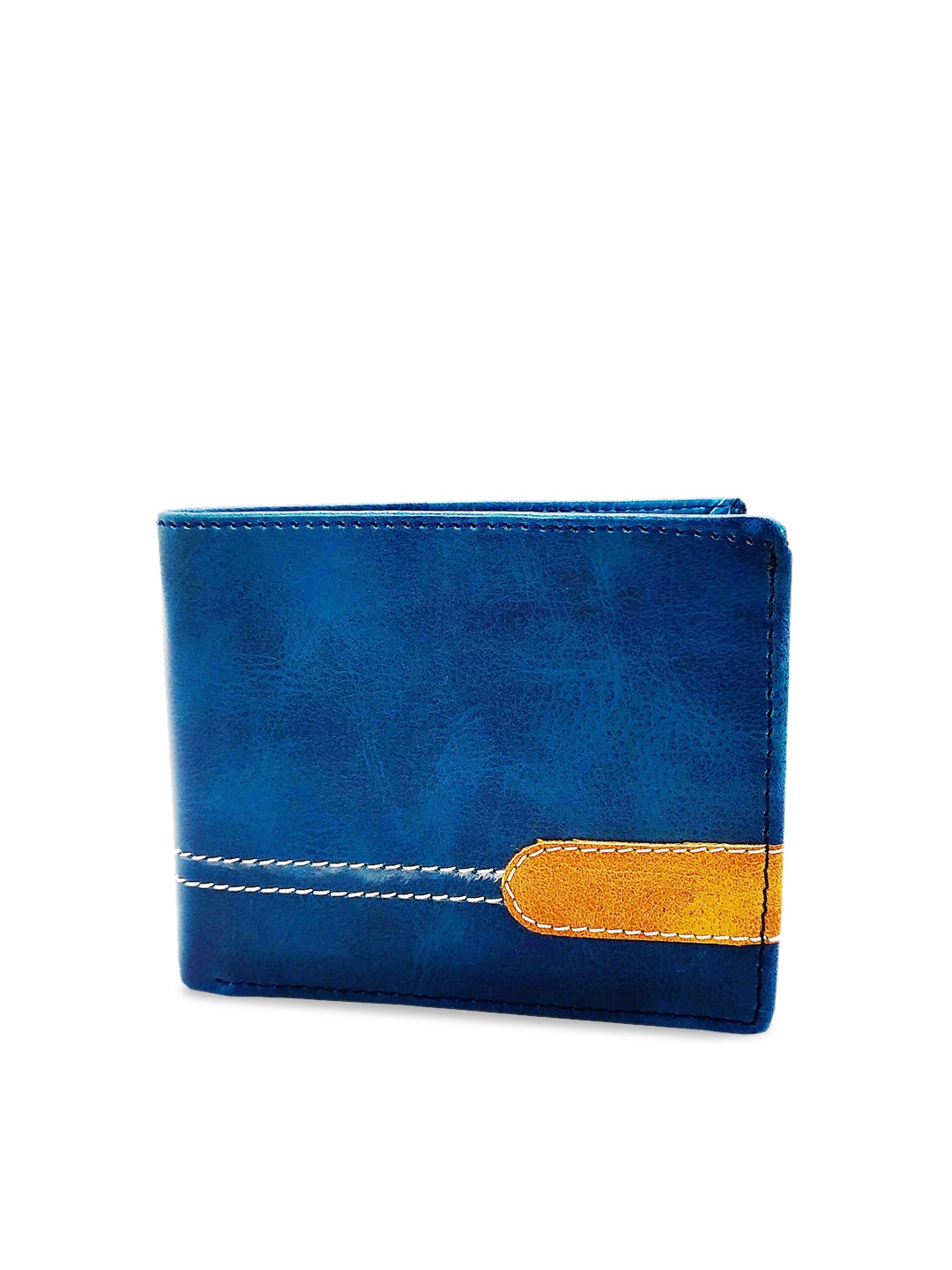 

WENZEST Men Blue Printed Two Fold Leather Wallet