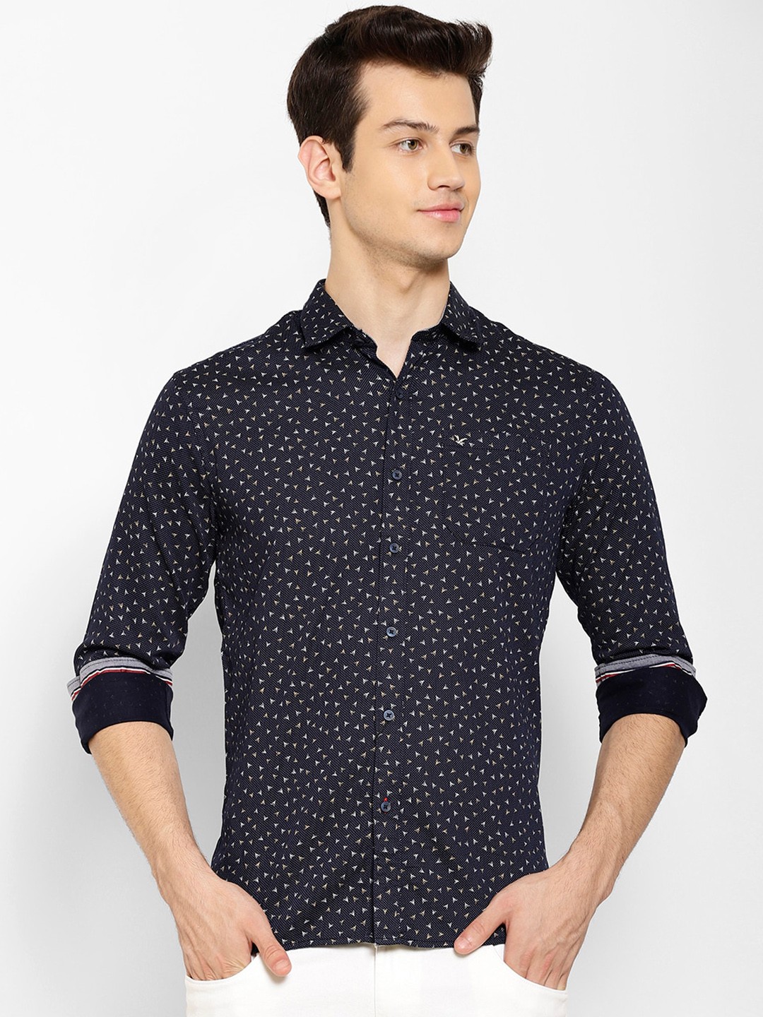 

cape canary Men Navy Blue Regular Fit Printed Casual Shirt