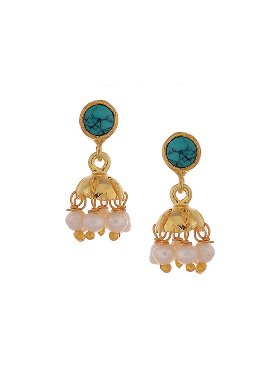 

Silvermerc Designs Gold & Blue Dome Shaped Jhumkas