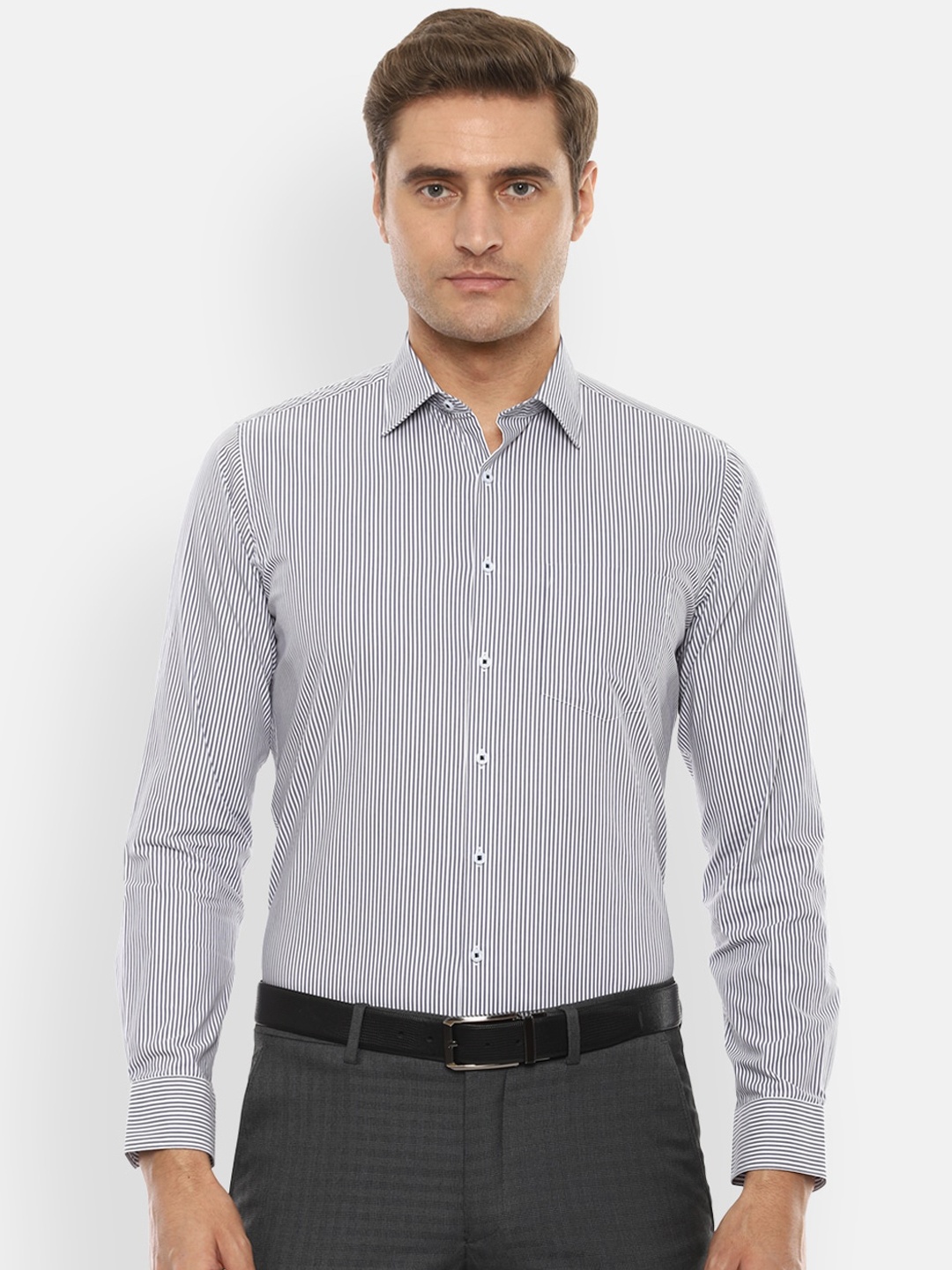 

Van Heusen Men Grey & White Slim Fit Striped Formal Shirt