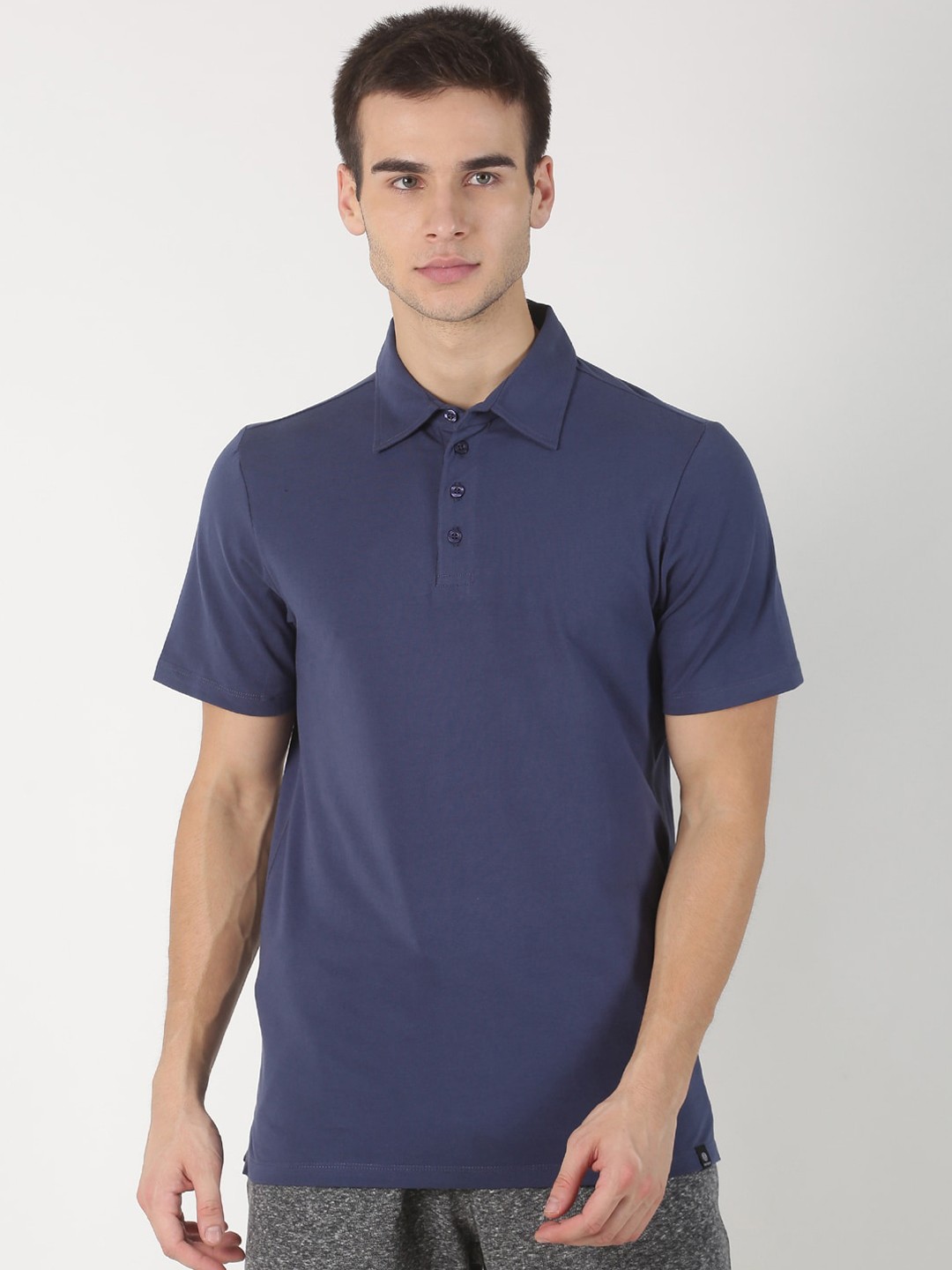 

Soul Space Men Navy Blue Solid Polo Collar Organic Cotton T-shirt
