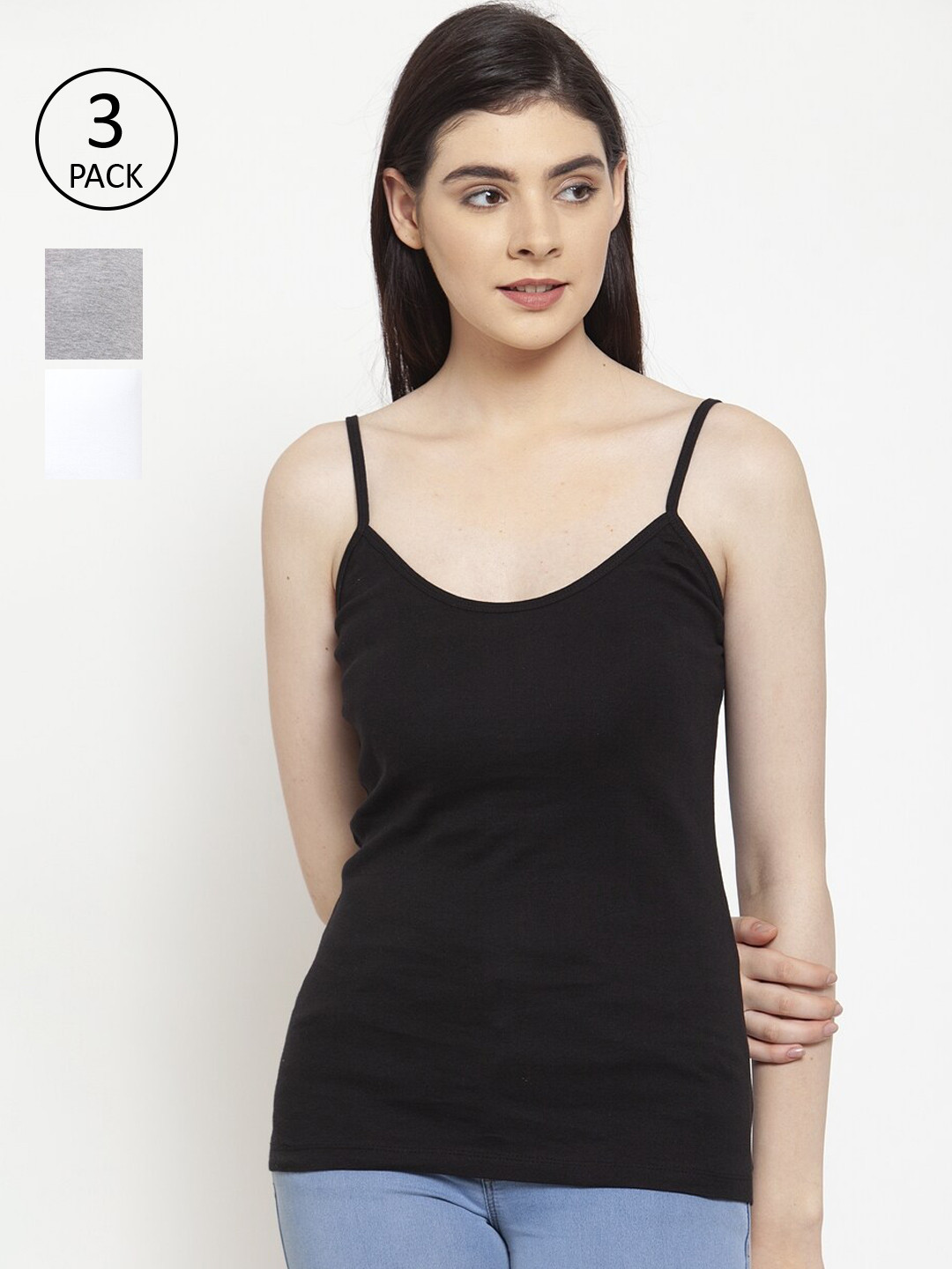 

Friskers Women Pack Of 3 Solid Camisoles H-01-02-04-S, Black