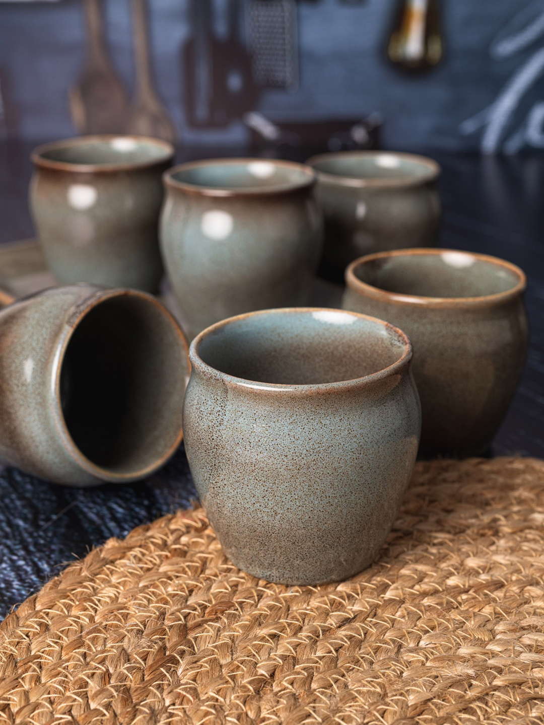 

GOODHOMES Set of 6 Stoneware Kullars, Grey