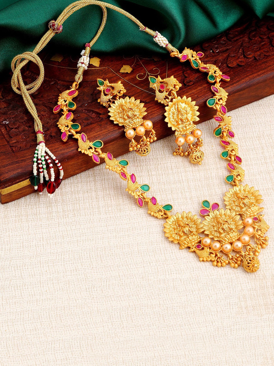 

Sukkhi Gold-Plated Artificial Stone Studded Temple Jewellery Set