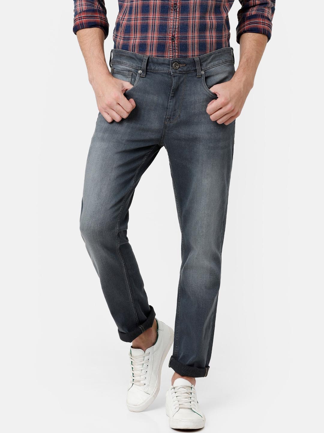 

Voi Jeans Men Charcoal Grey Tapered Fit Mid-Rise Clean Look Jeans