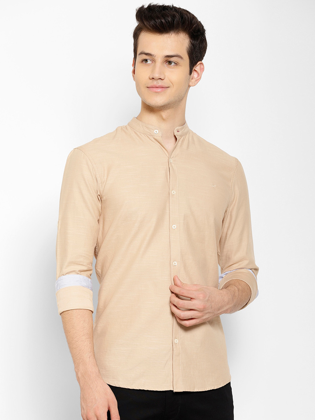 

cape canary Men Beige Regular Fit Solid Casual Shirt