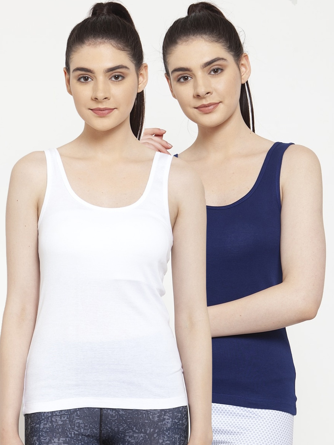 Friskers Women Pack Of 2 Solid Knitted Tank Tops, White