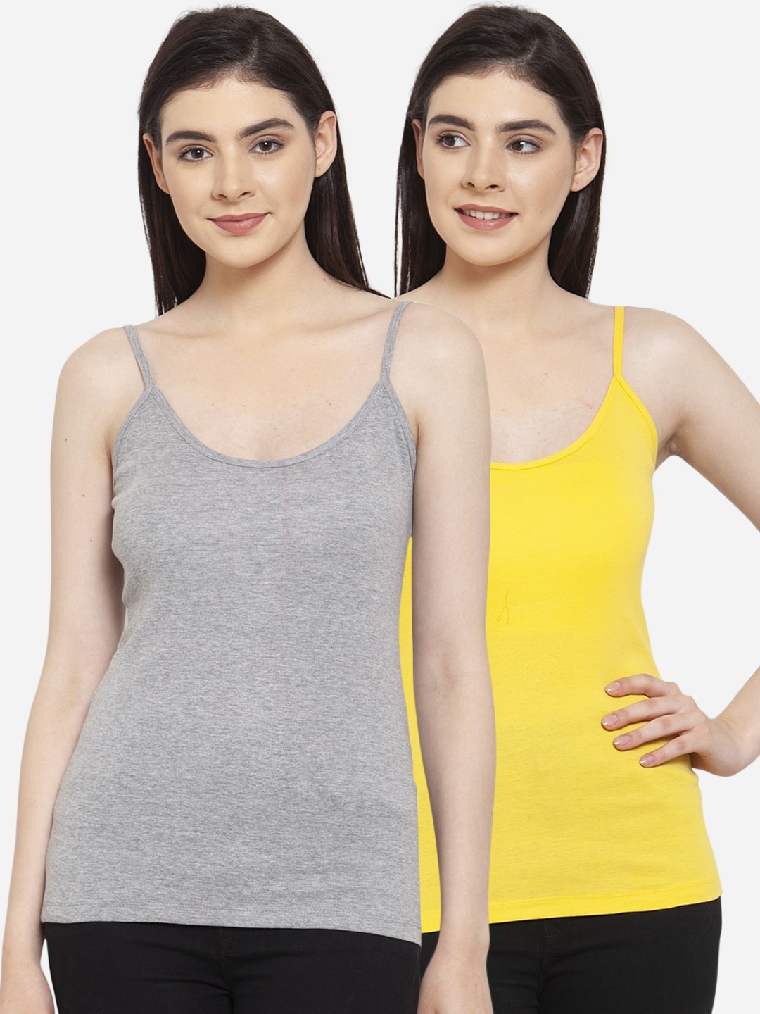Friskers Women Pack Of 2 Solid Camisoles H-04-06-S, Grey melange