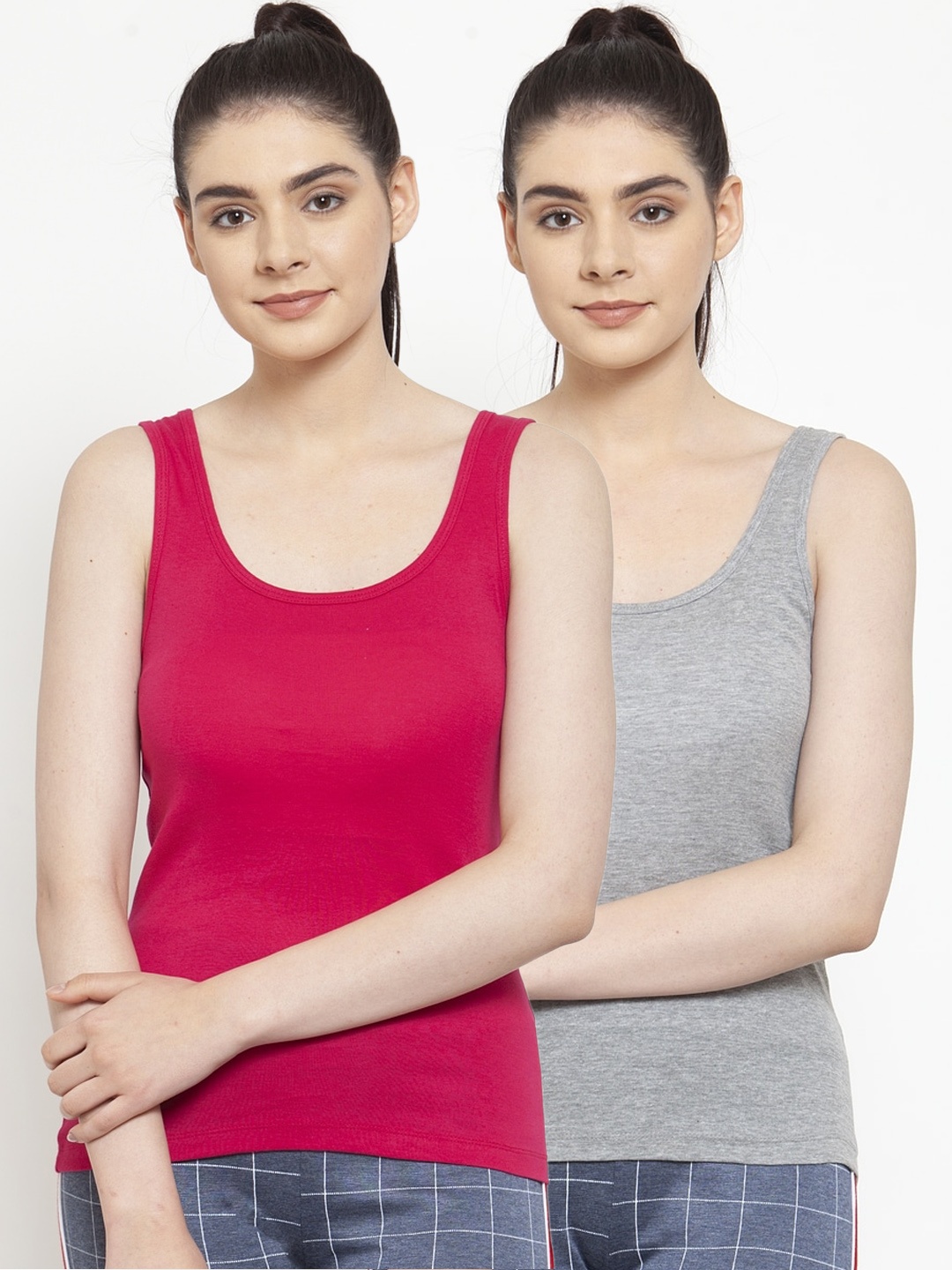 Friskers Women Pack of 2 Solid Tank Tops, Grey