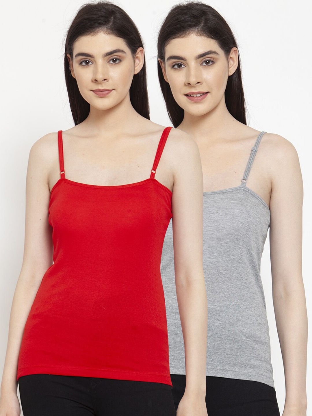 Friskers Women Pack Of 2 Solid Camisoles E-03-04-S, Red