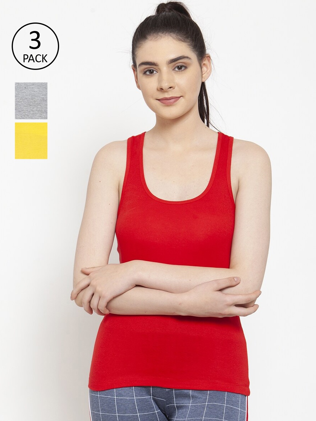 

Friskers Women Pack of 3 Solid Tank Tops, Red