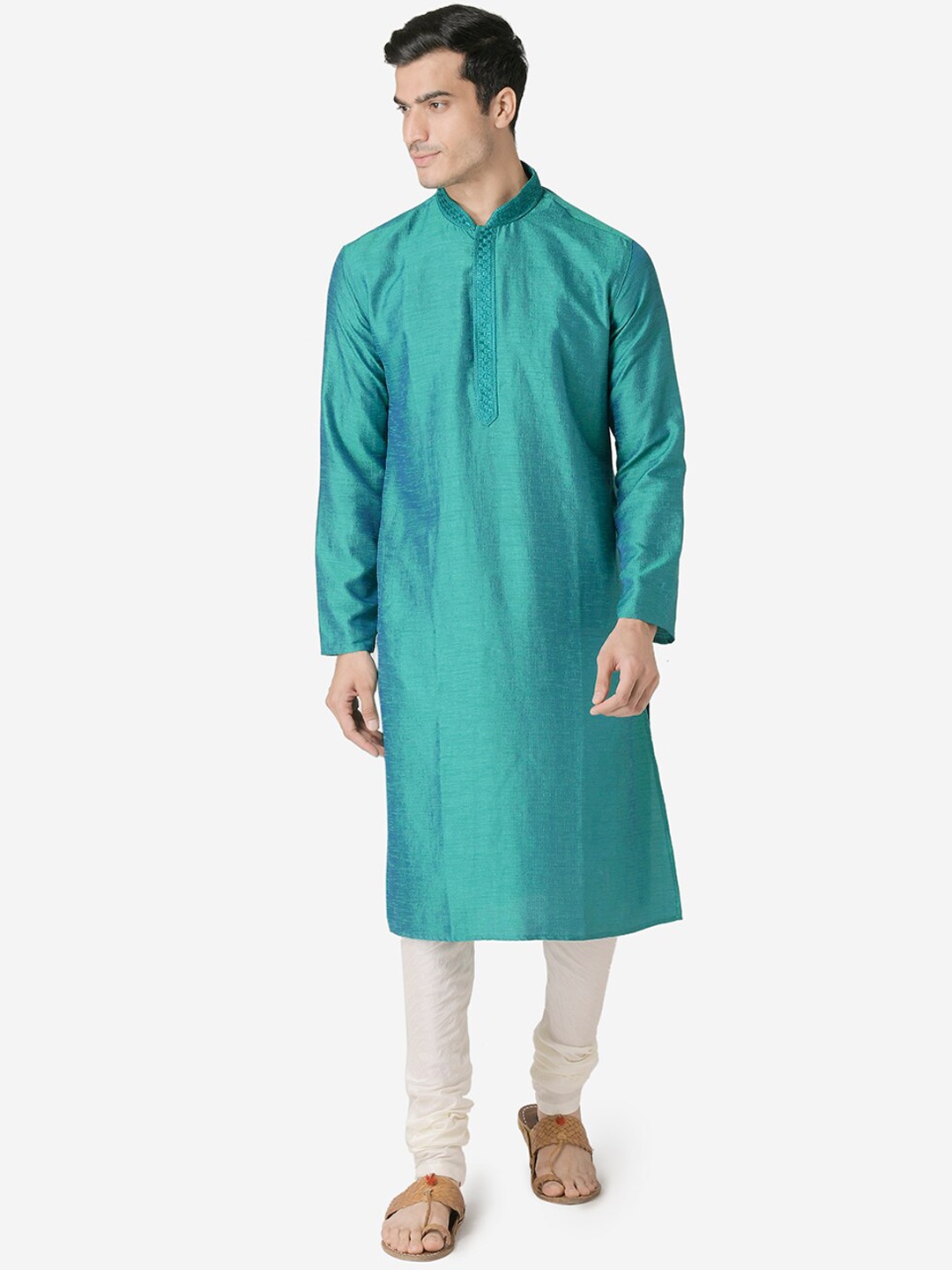 Sanwara Men Green Solid Straight Kurta
