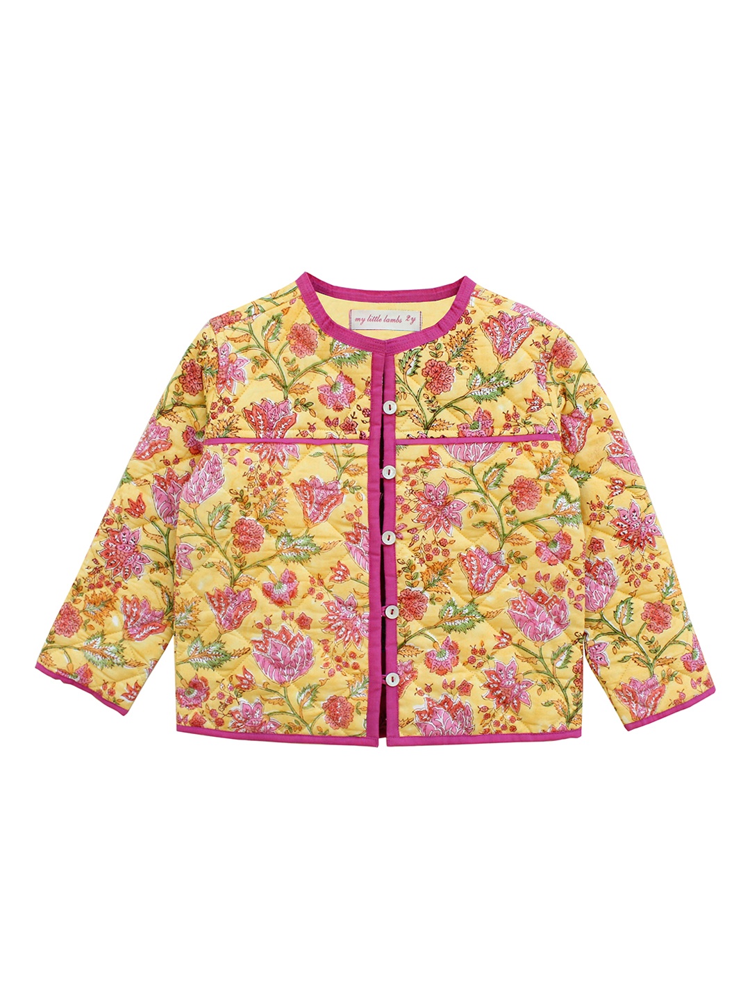 

My Little Lambs Girls Yellow & Pink Floral Printed Tailored Jacket