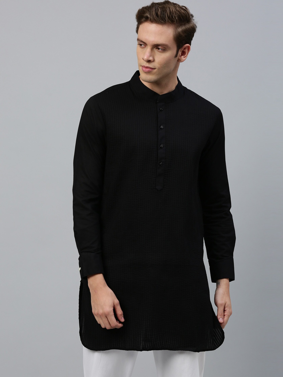 

RARE RABBIT Men Black Solid Straight Kurta