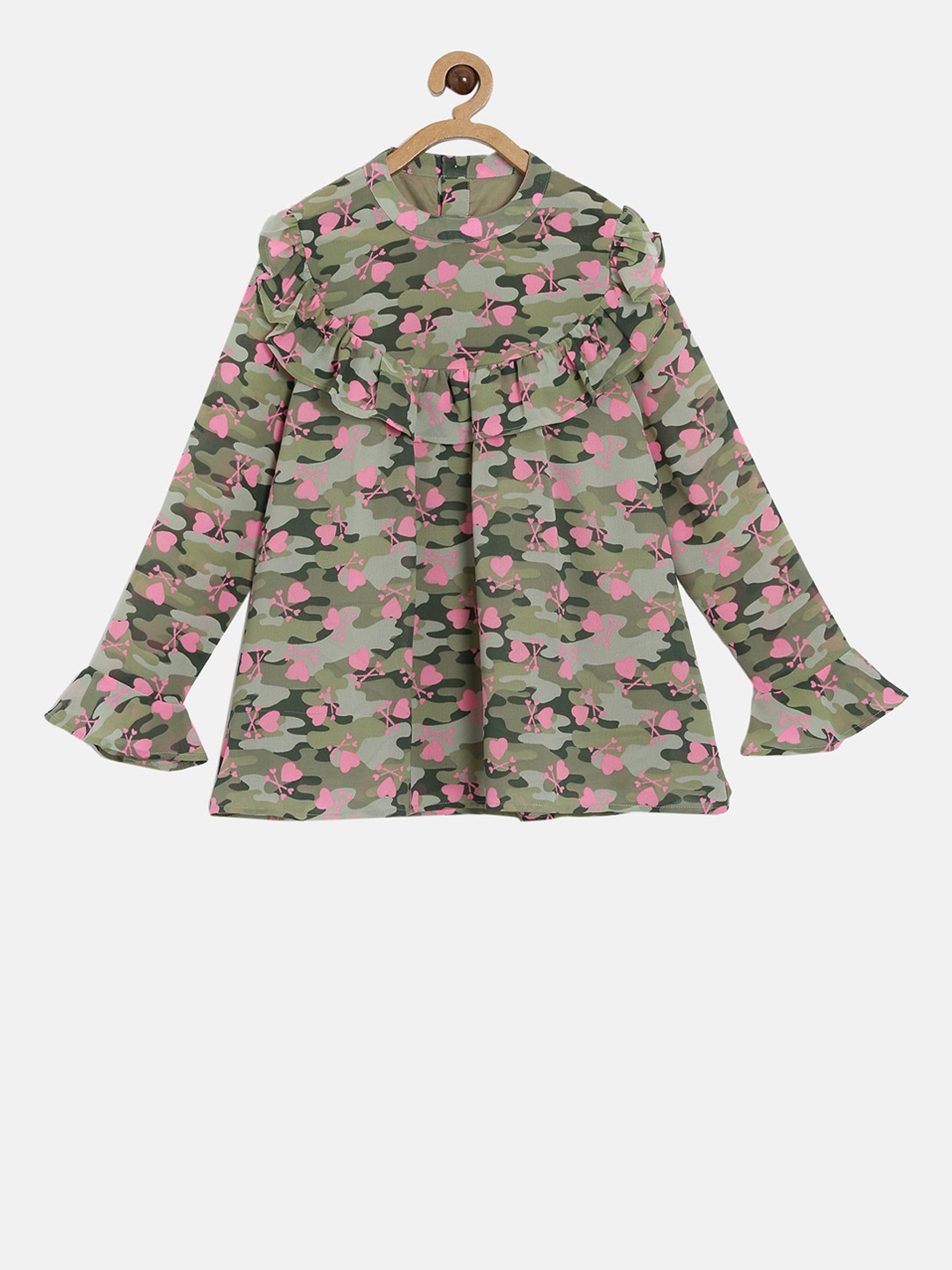 

KiddoPanti Girls Green Printed A-Line Top