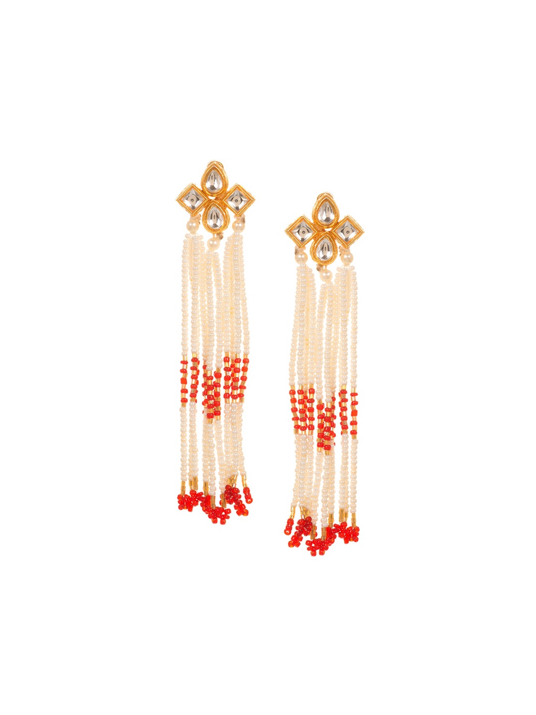 

INDYA Red & Off-White Classic Drop Earrings