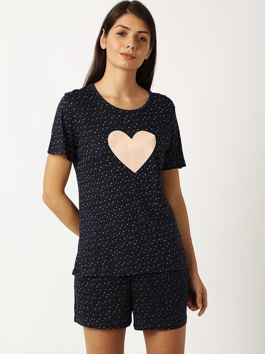 

mackly Women Navy Blue Printed Night suit