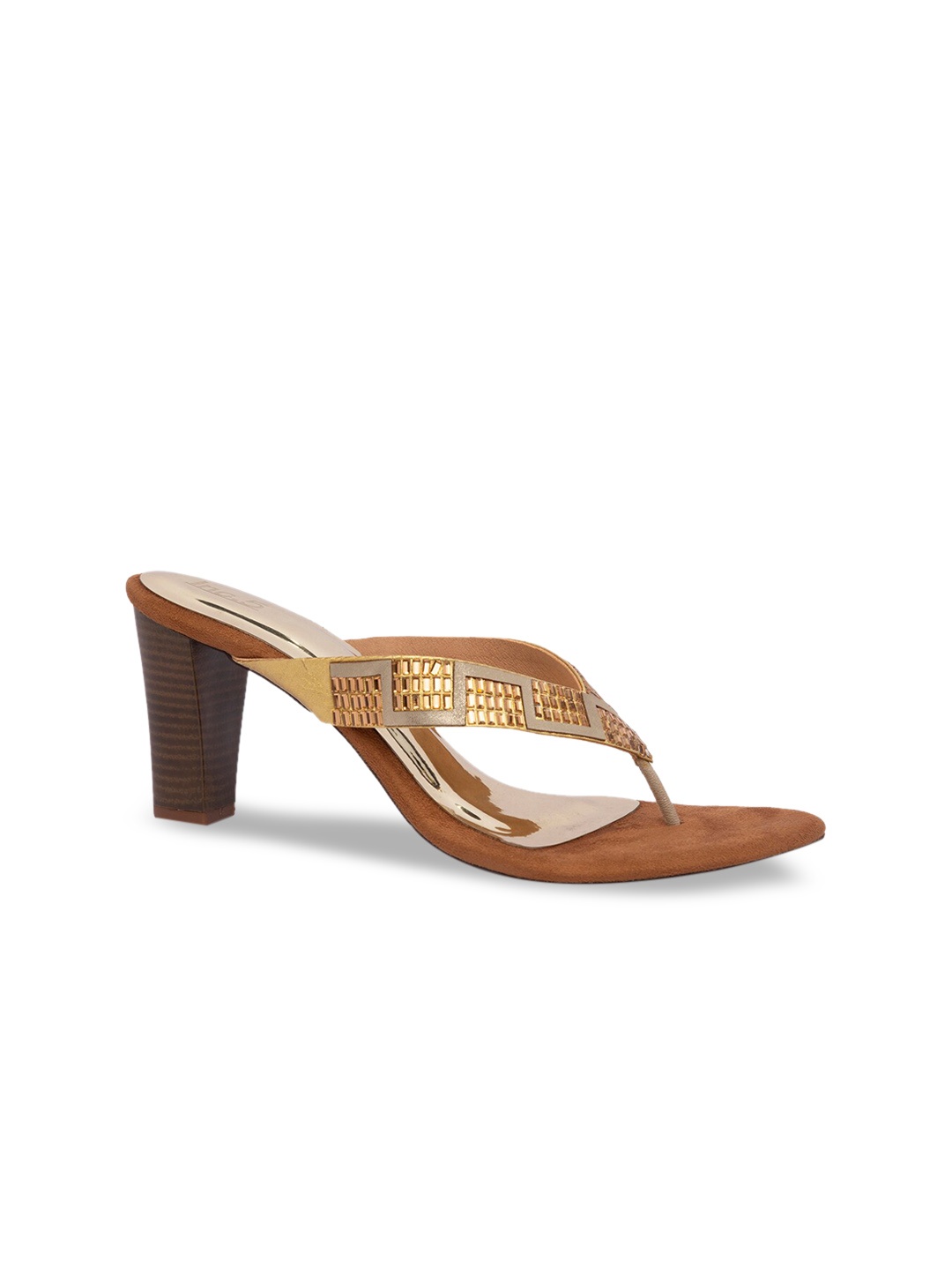 

Inc 5 Women Tan Brown & Gold-Toned Textured Velvet Sandals