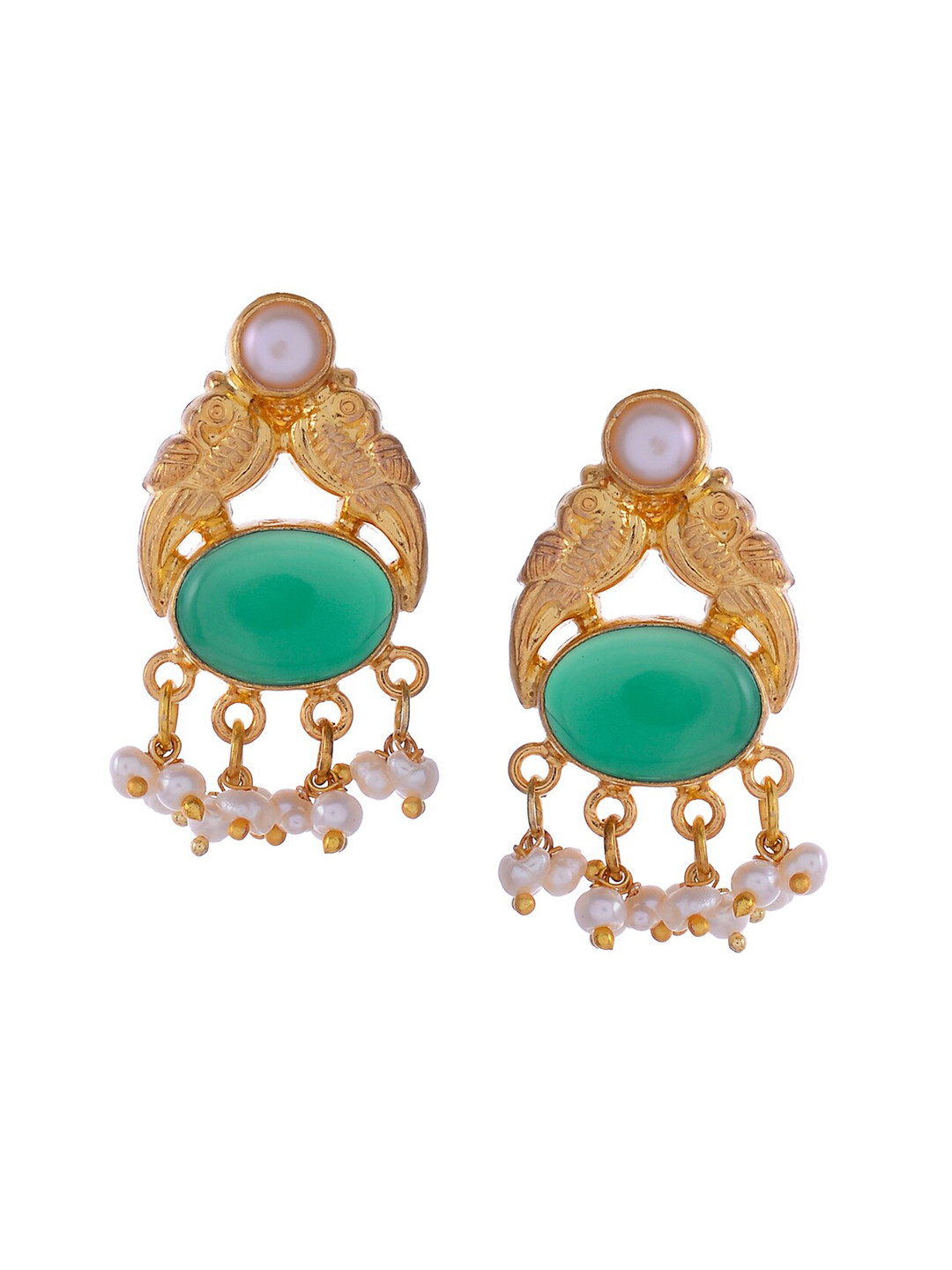 

Silvermerc Designs Gold & Green Peacock Shaped Drop Earrings