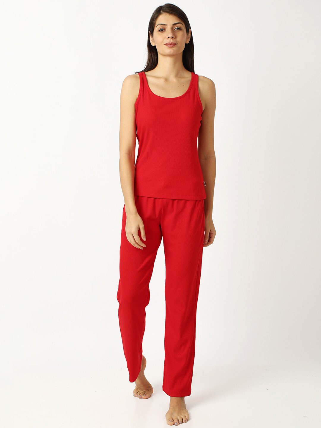 

mackly Women Red Solid Night suit