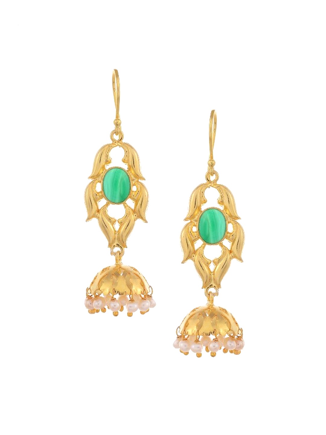 

Silvermerc Designs Gold & Green Dome Shaped Jhumkas