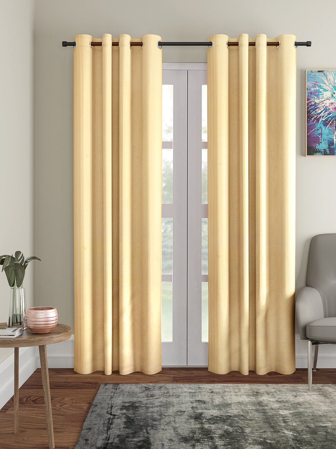 

ROMEE Set of 2 Cream-Coloured Striped Room Darkening Door Curtains