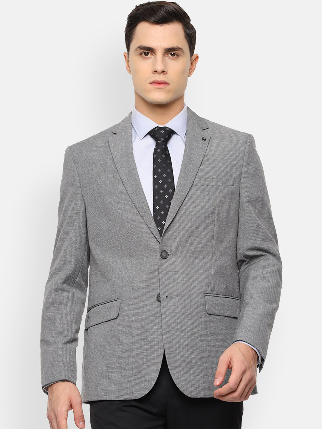 

Van Heusen Men Grey Self-Design Slim-Fit Single-Breasted Formal Blazer