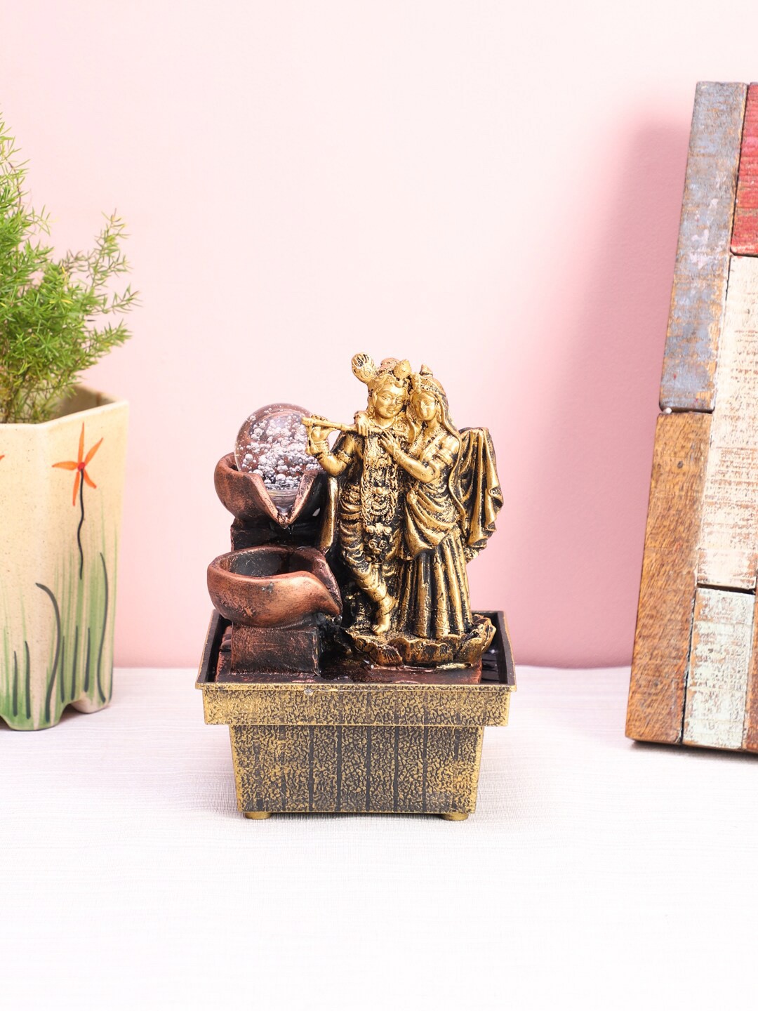 

CDI Brown & Gold-Toned Power Operated Lord Krishan Radha Led Water Fountain
