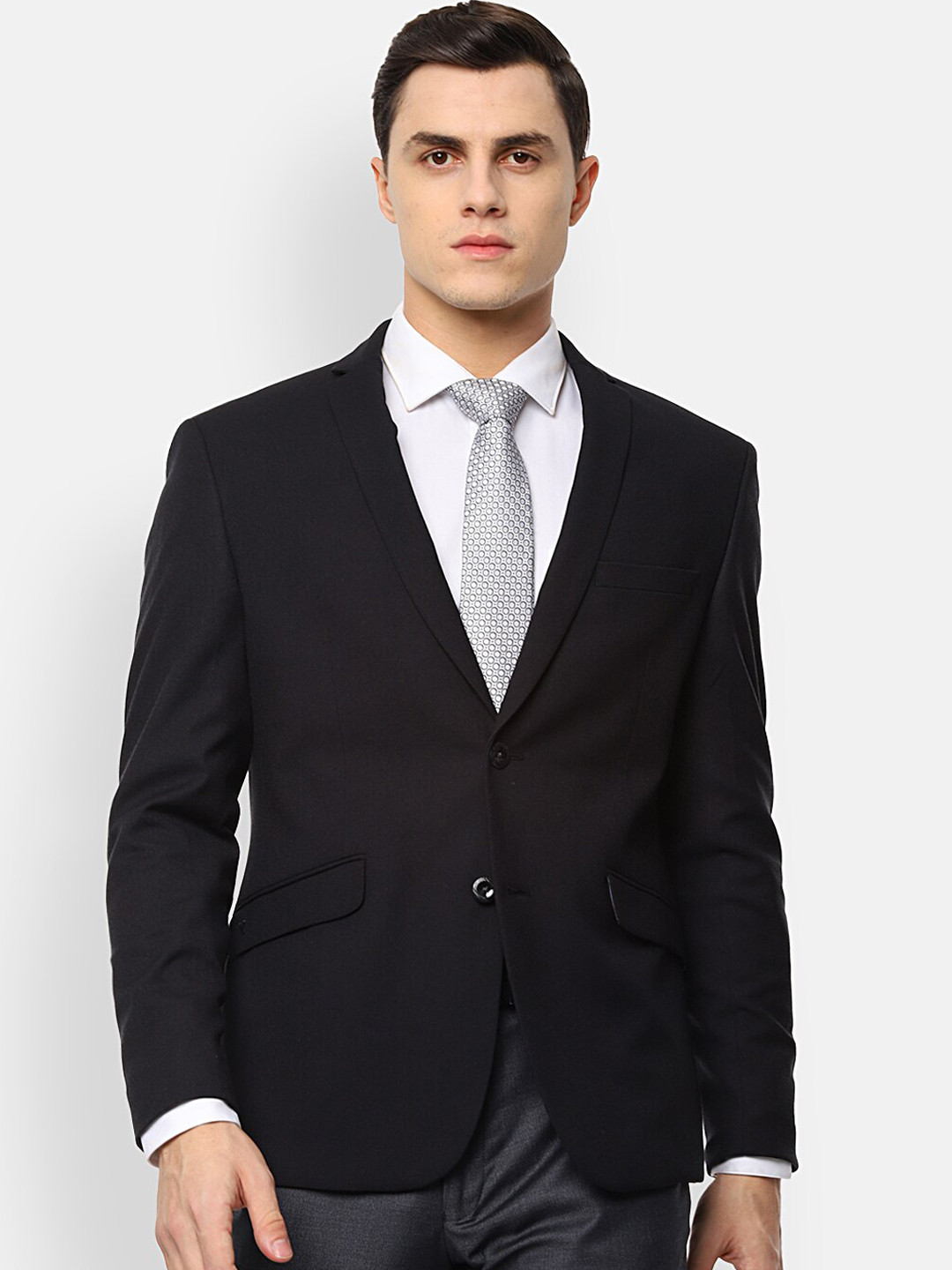 

V Dot Men Black Solid Slim-Fit Single-Breasted Formal Blazer
